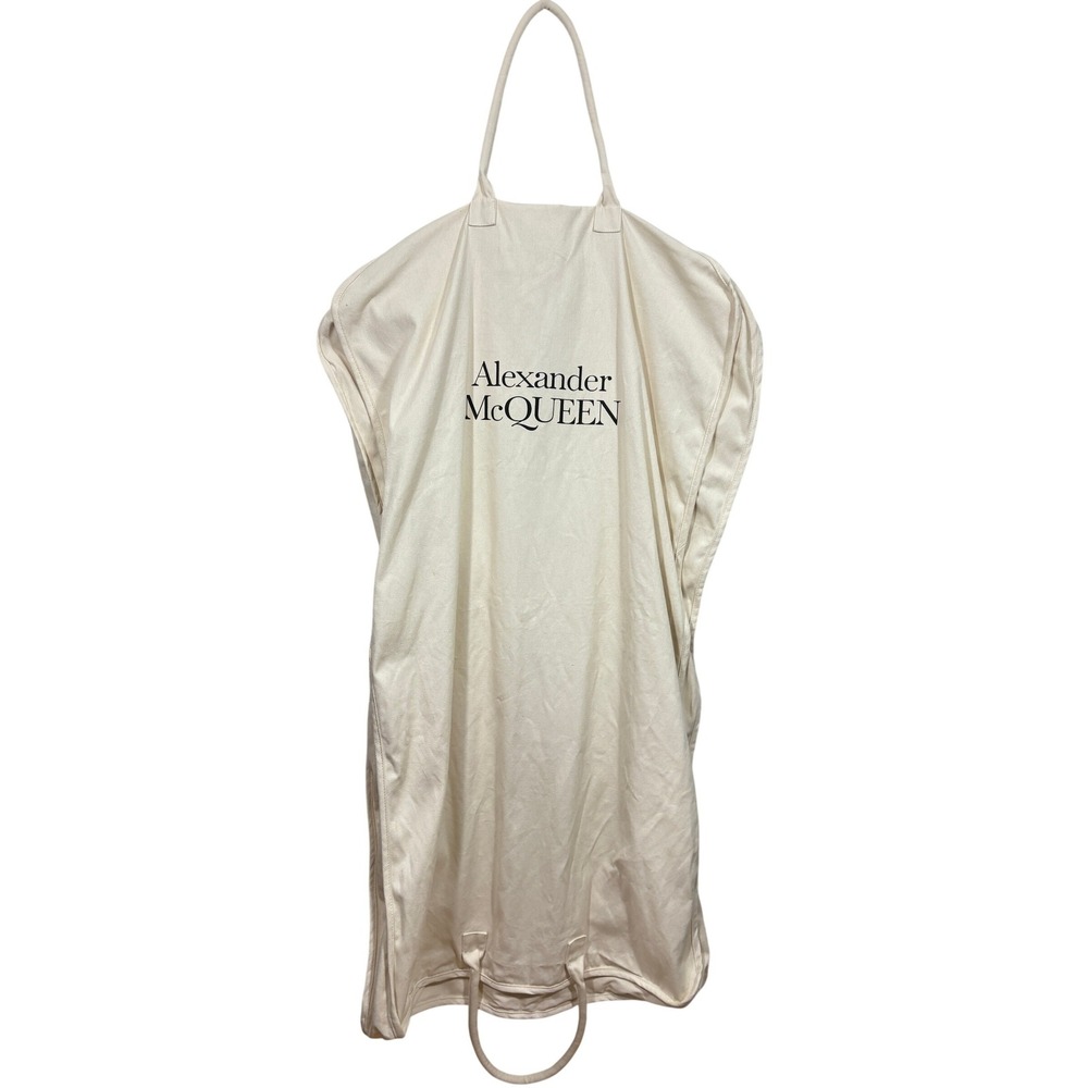 Alexander McQueen Cream Canvas Garment Bag Logo Travel Suit Cover Brass Hardware